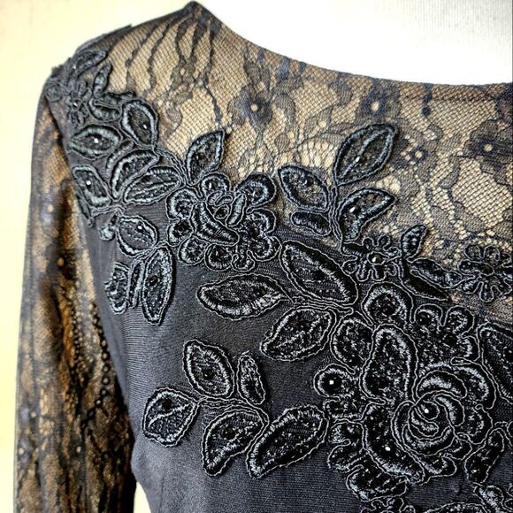 Xscape Lace Embroidered Beaded Evening Gown Dress Black Size 8 New - Picture 4 of 10